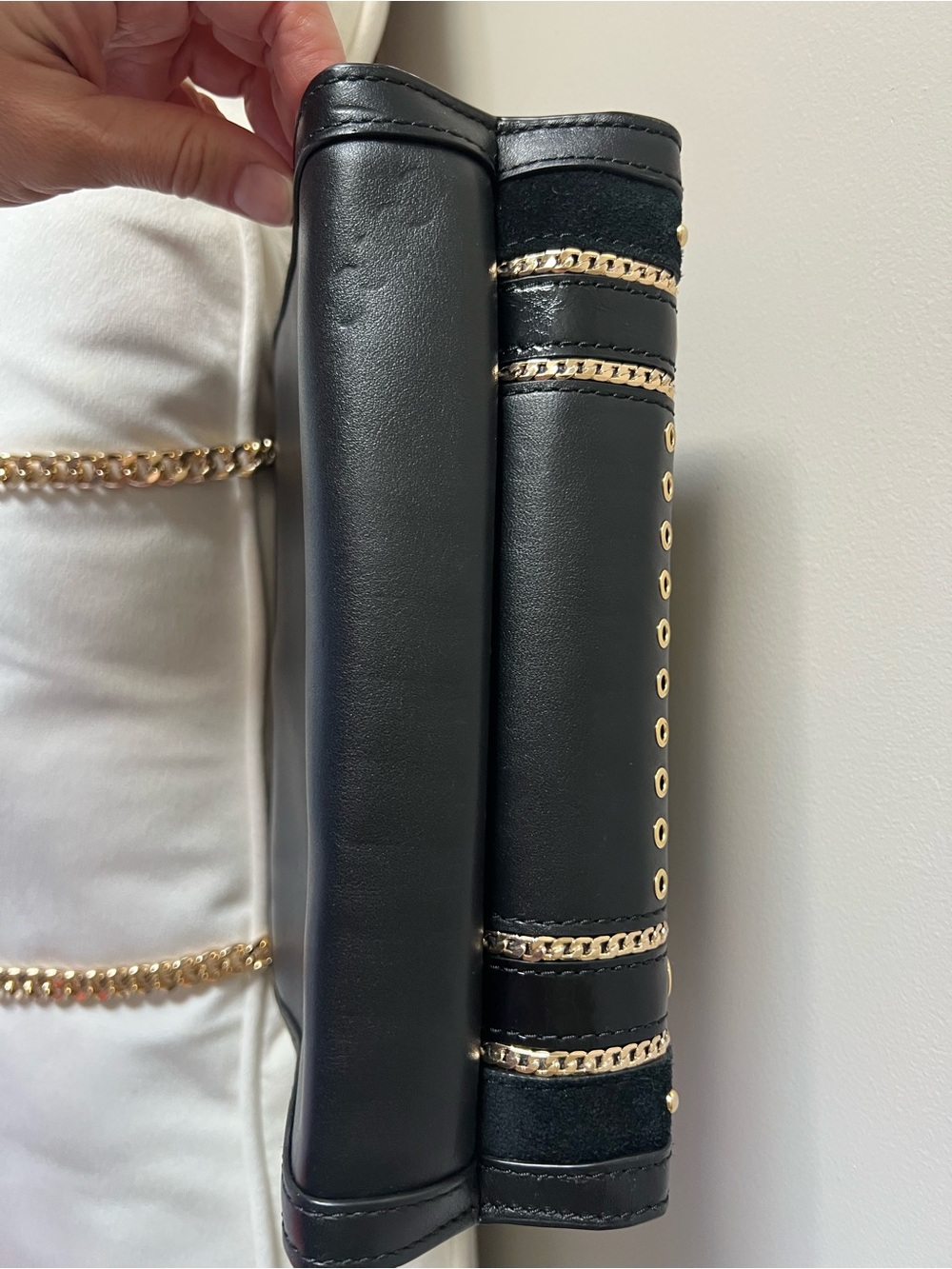 Michael Kors Whitney Black Leather Studded Grommet Chain Shoulder Crossbody Bag - Picture 11 of 14